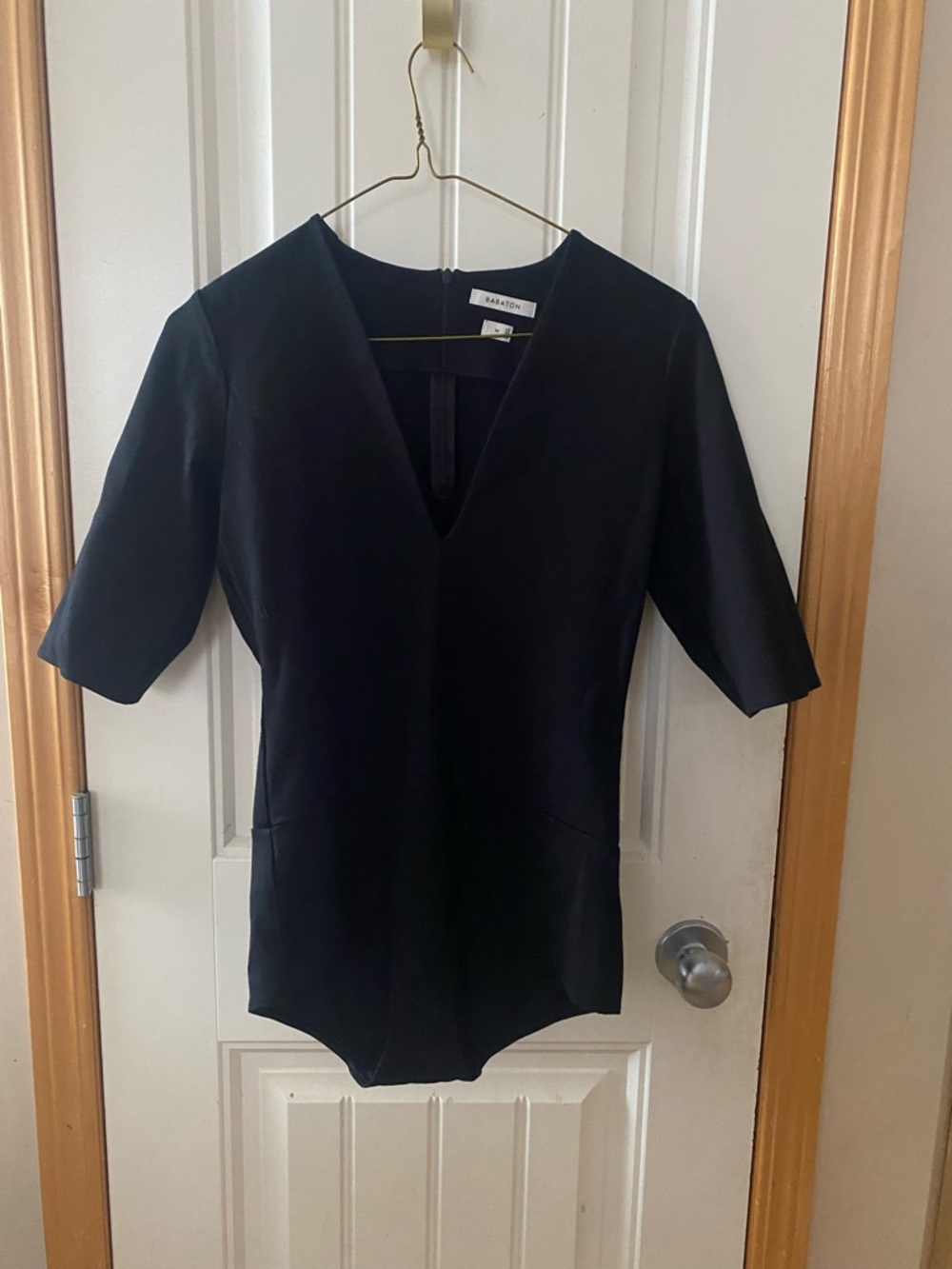 Babaton Black V-Neck Short Sleeve Bodysuit